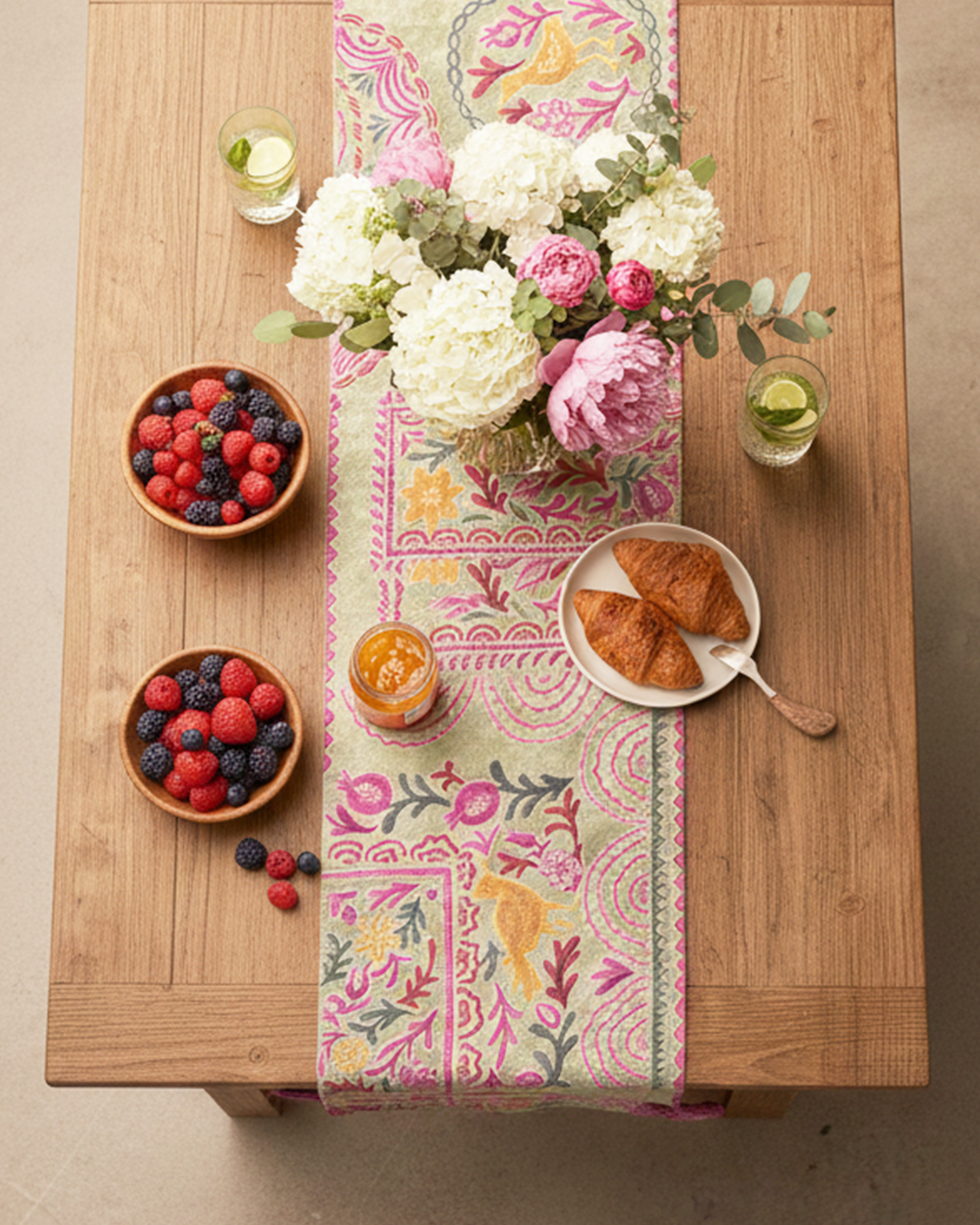 Ayna Green Printed Table Runner - 14"X72"