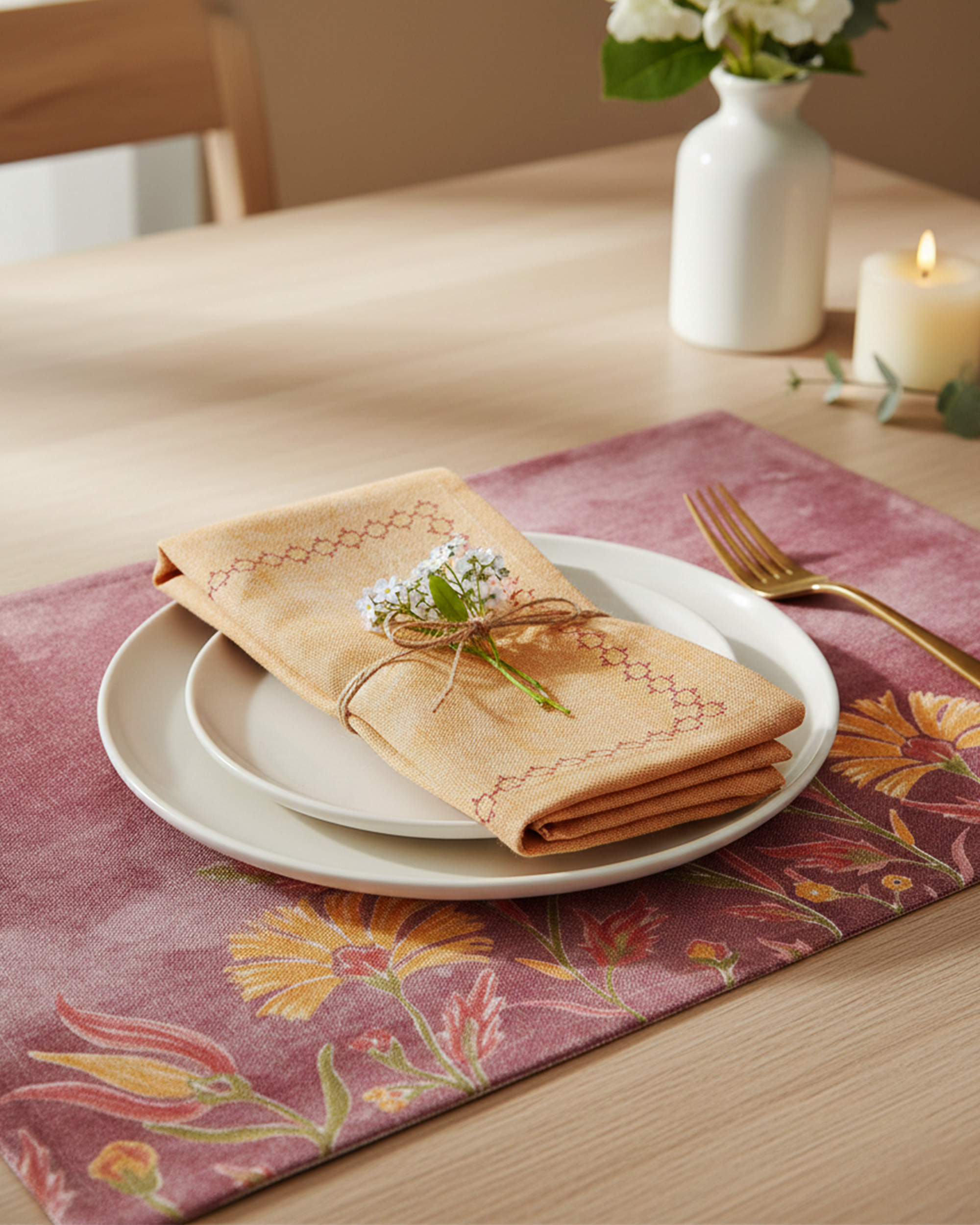 Miyana Yellow Embroidered Napkin - 16"X16"