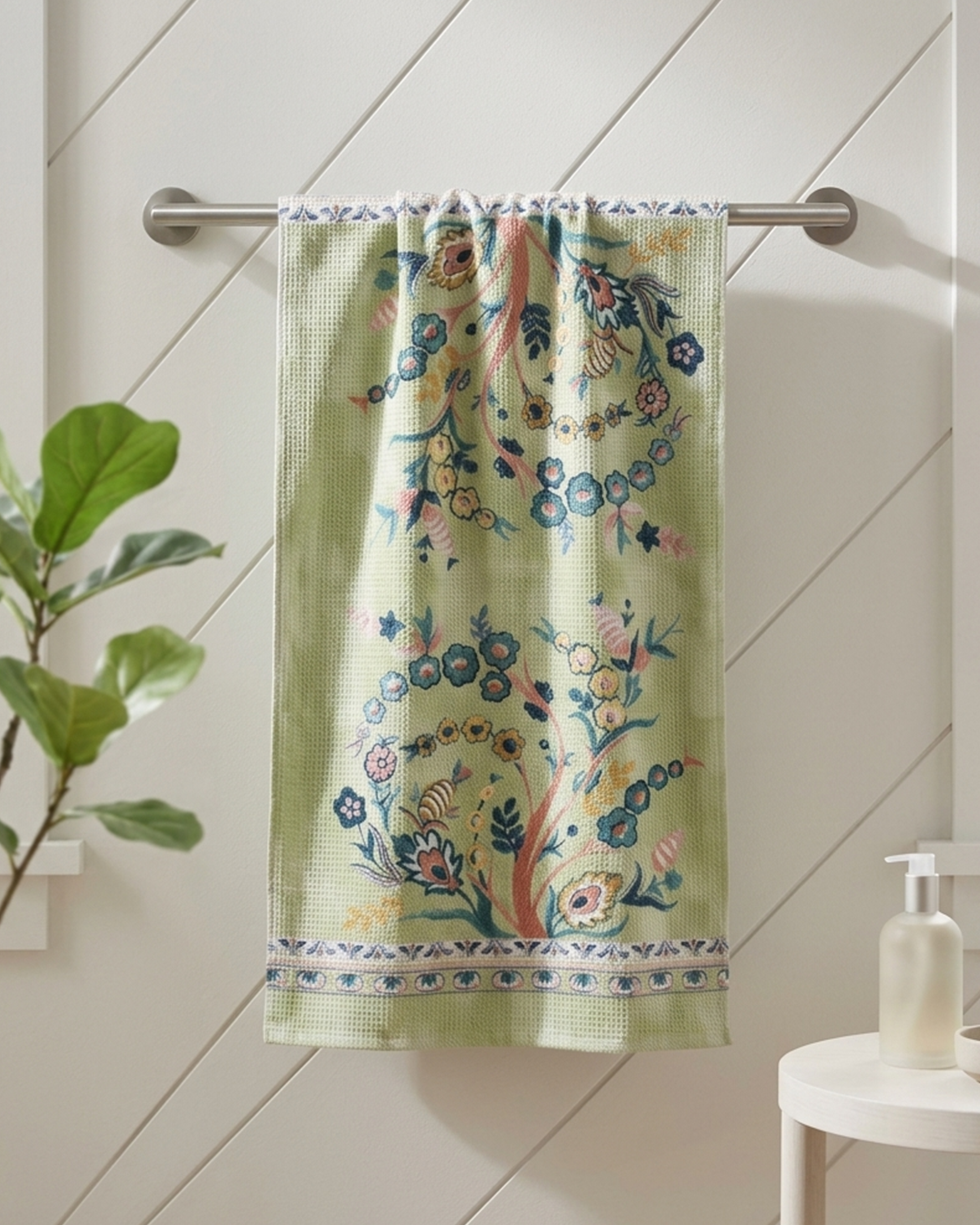 Khwaab Green Cotton Waffle Bath Towel