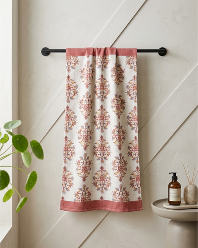 Rahat Buta Pink Cotton Waffle Bath towel