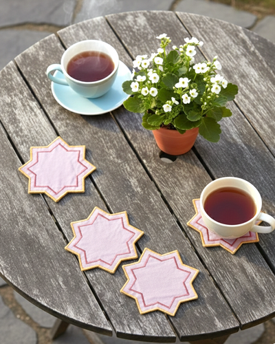 Miyana Coral Boundary Embroidered Coaster -4"x4"