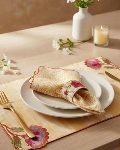 Rahat Yellow Circular Printed Napkin - 14"X14"