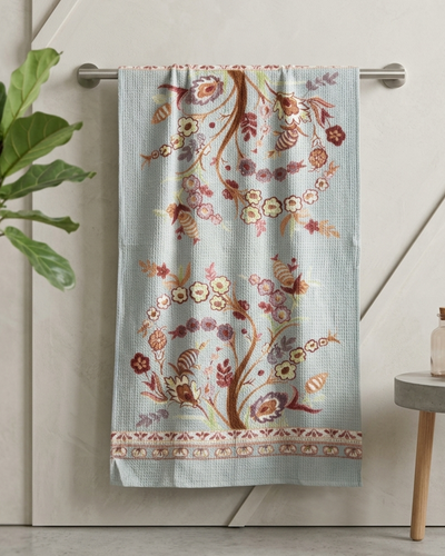 Khwaab Blue Cotton Waffle Bath Towel