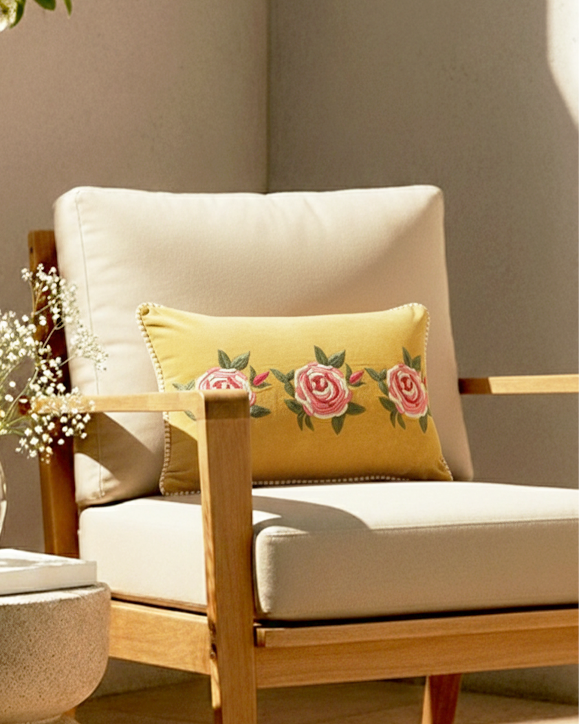 Roseate Celia Yellow Cushion Cover