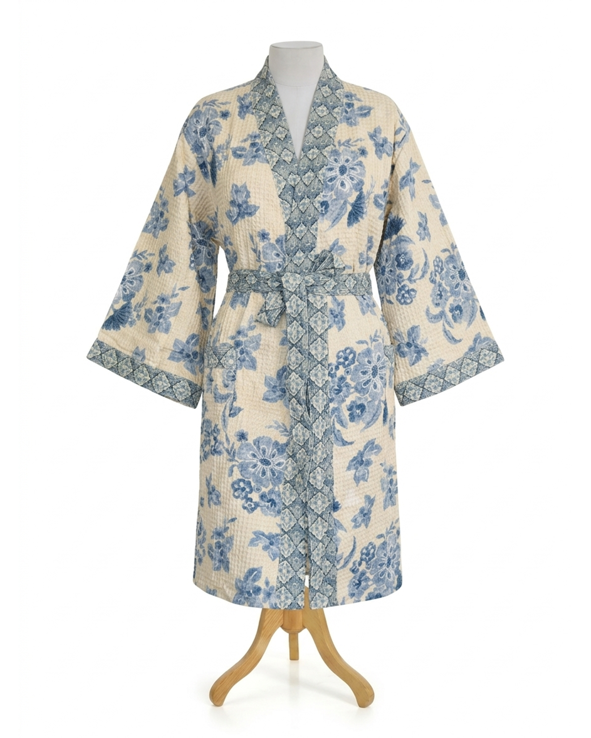 Mimo Blue Cotton Waffle Bathrobe