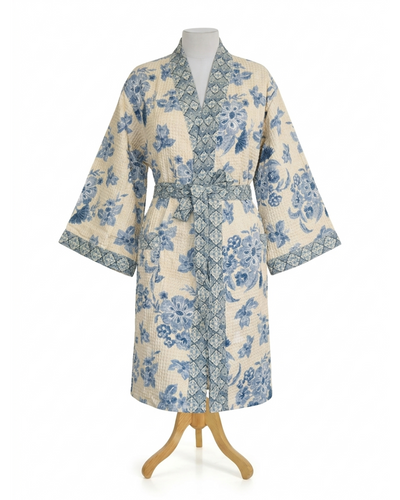 Mimo Blue Cotton Waffle Bathrobe