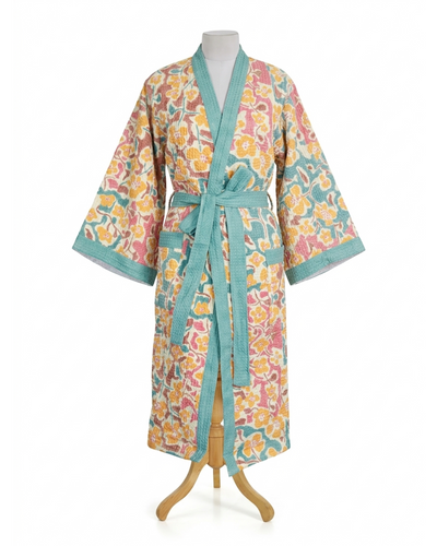 Flower Charm Cotton Waffle Bathrobe