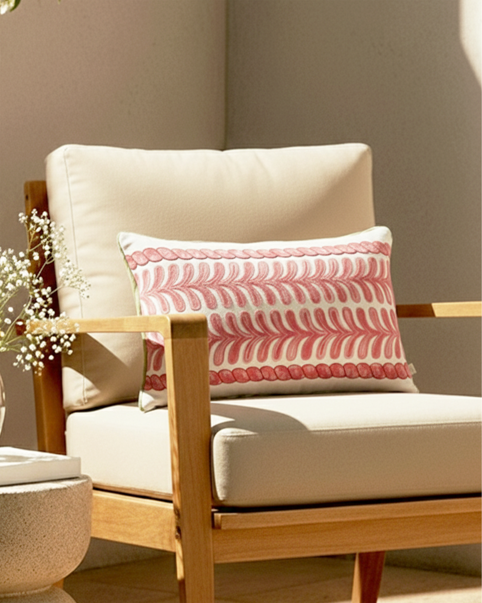 Ayna Linear Leaf Red Cushion Cover