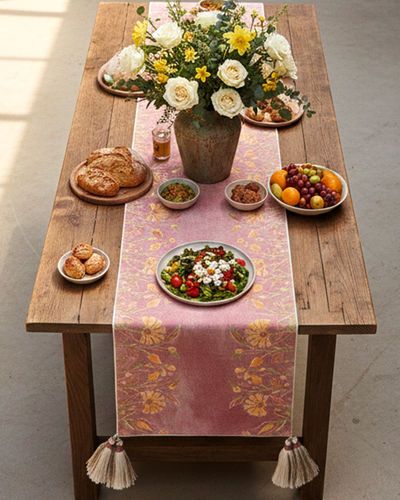 Miyana Dusty Rose Shimmery Printed Table Runner - 14"X72"