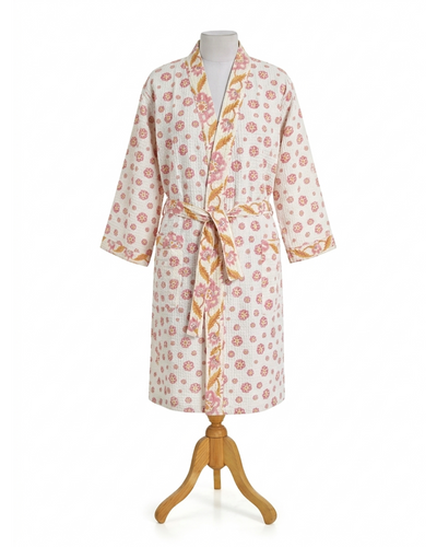 Rahat Pink Flower Cotton Waffle Bathrobe