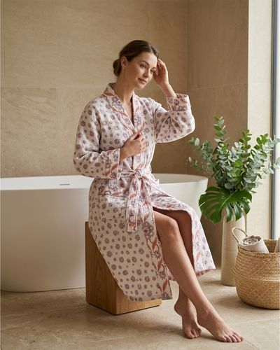 Rahat Flower Cotton Waffle Bathrobe