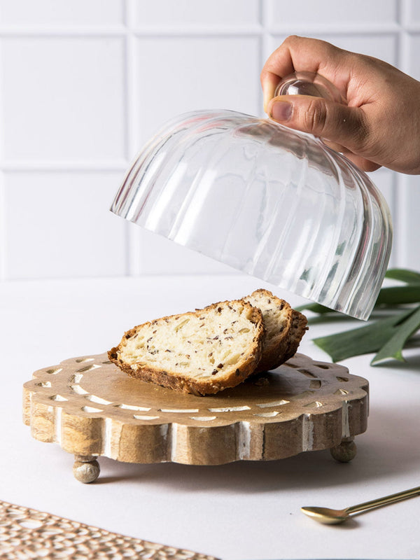 Aster Glass Cloche with Wooden Base