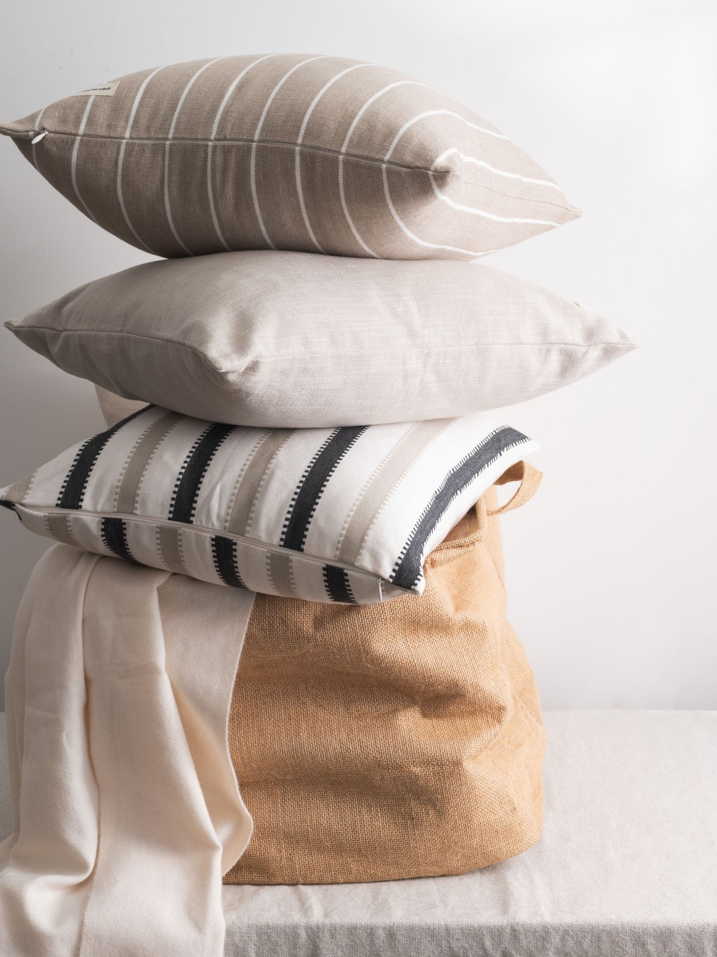 Atacama Brown & White Striped Cotton Cushion Cover