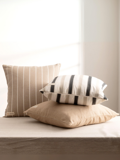 Atacama Brown & White Striped Cotton Cushion Cover