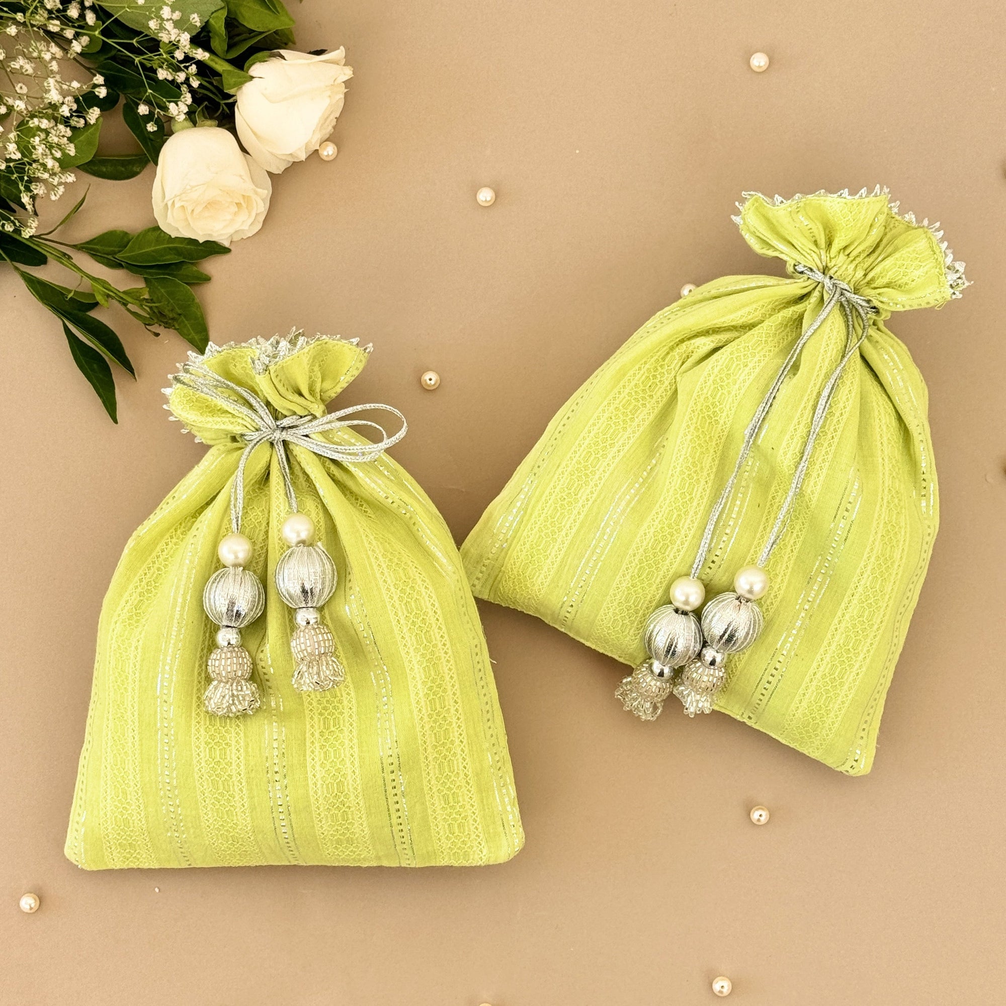 Green & Silver-Striped Batwa Bags - Medium (Set of 2)