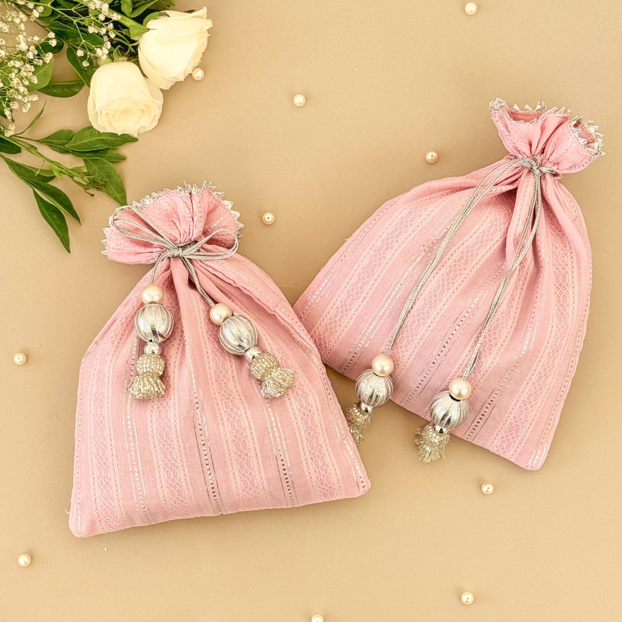 Pink & Silver Striped Batwa Bags -Medium (Set of 2)