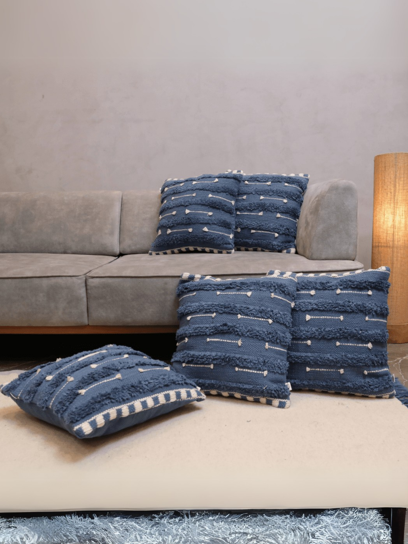 Blue Horizon Tufted Cushion Cover - Set of 5