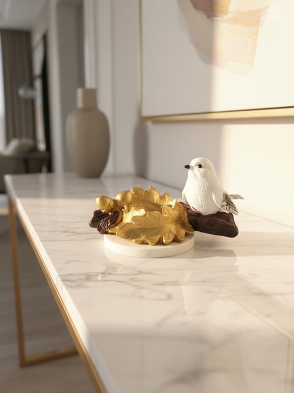 Golden Oak Leaf Bird Candle Holder