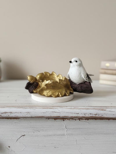 Golden Oak Leaf Bird Candle Holder