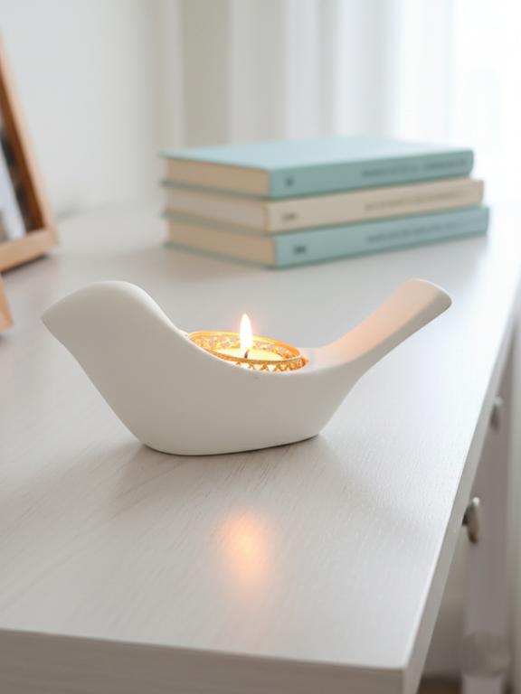 Minimalist White Bird Tealight Candle Holder