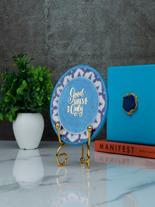 Blue Pottery Showpiece - Good Vibes Only