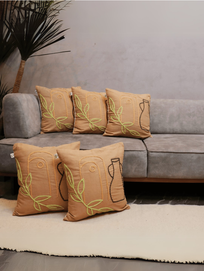 Boho Pottery Embroidered Tufted Cushion Cover- Set of 5