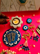 Blue Pottery Laxmi Charan , Door Hangings And Marble Diya Set