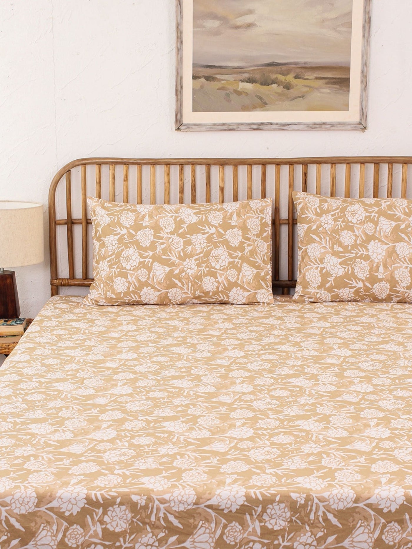Genda Phool Bed Set (Duvet Cover + Bedsheet) - Beige