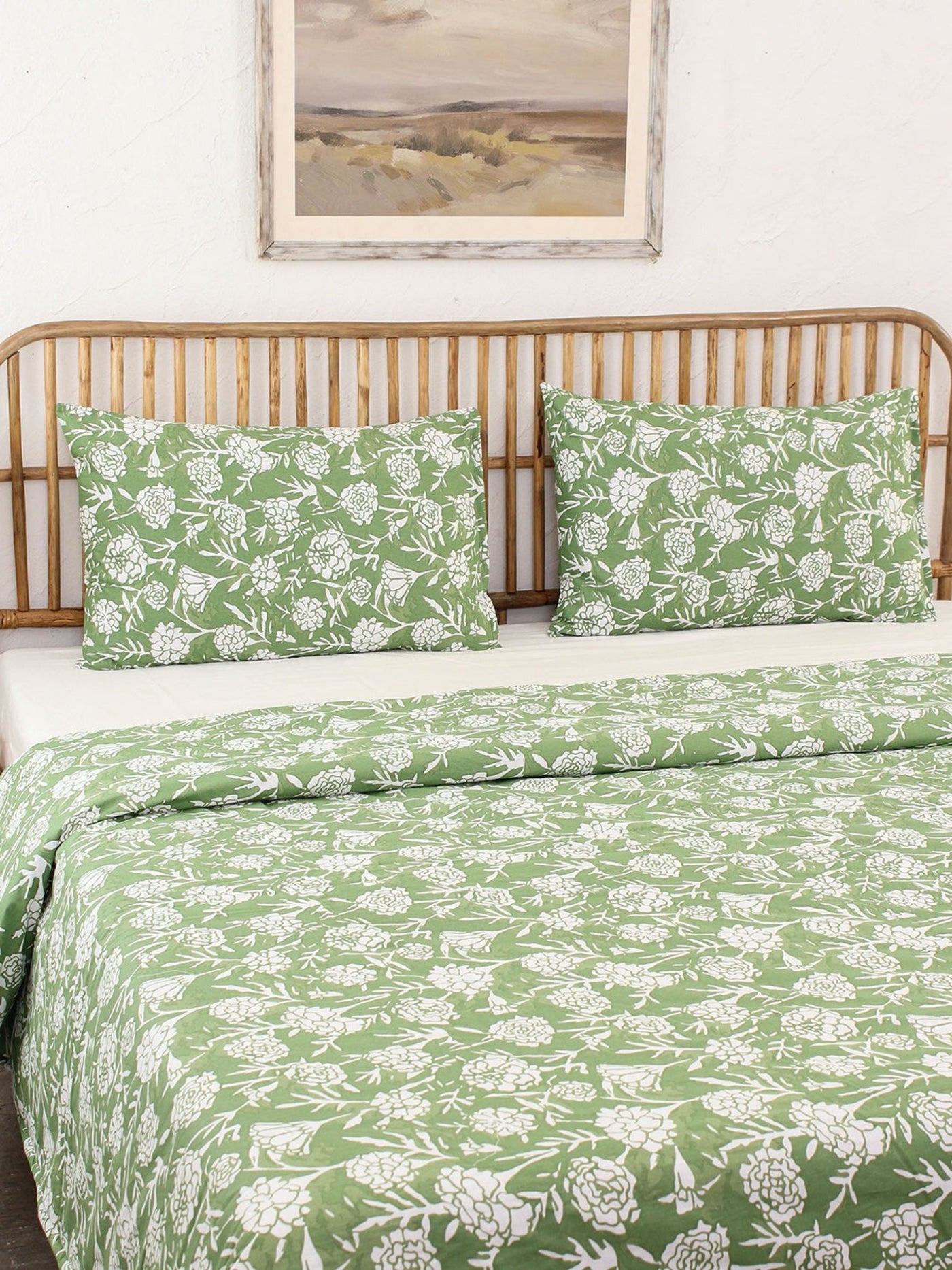 Genda Phool Bed Set (Duvet Cover + Bedsheet) - Green