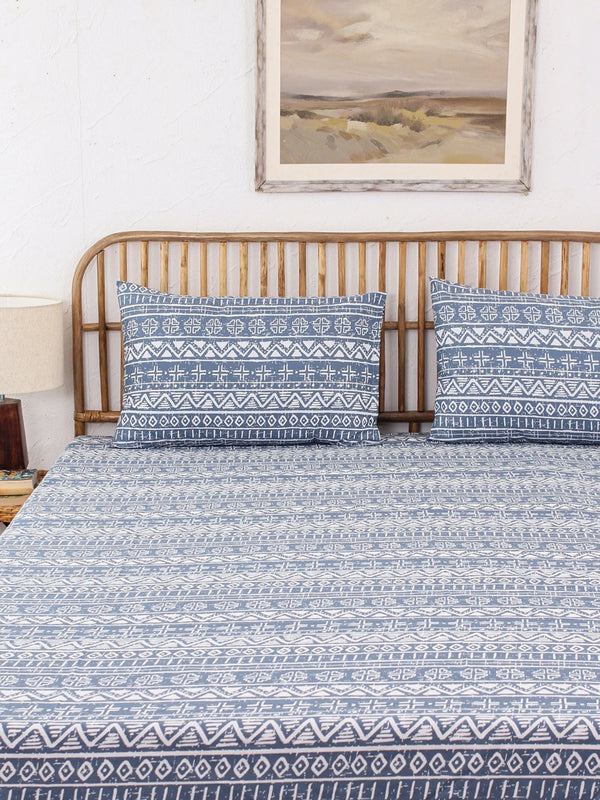Bed Set - Kullu Patti (Duvet Cover + Bedsheet) Blue