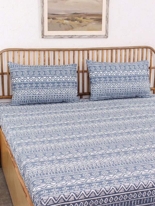 Bed Set - Kullu Patti (Duvet Cover + Bedsheet) Blue