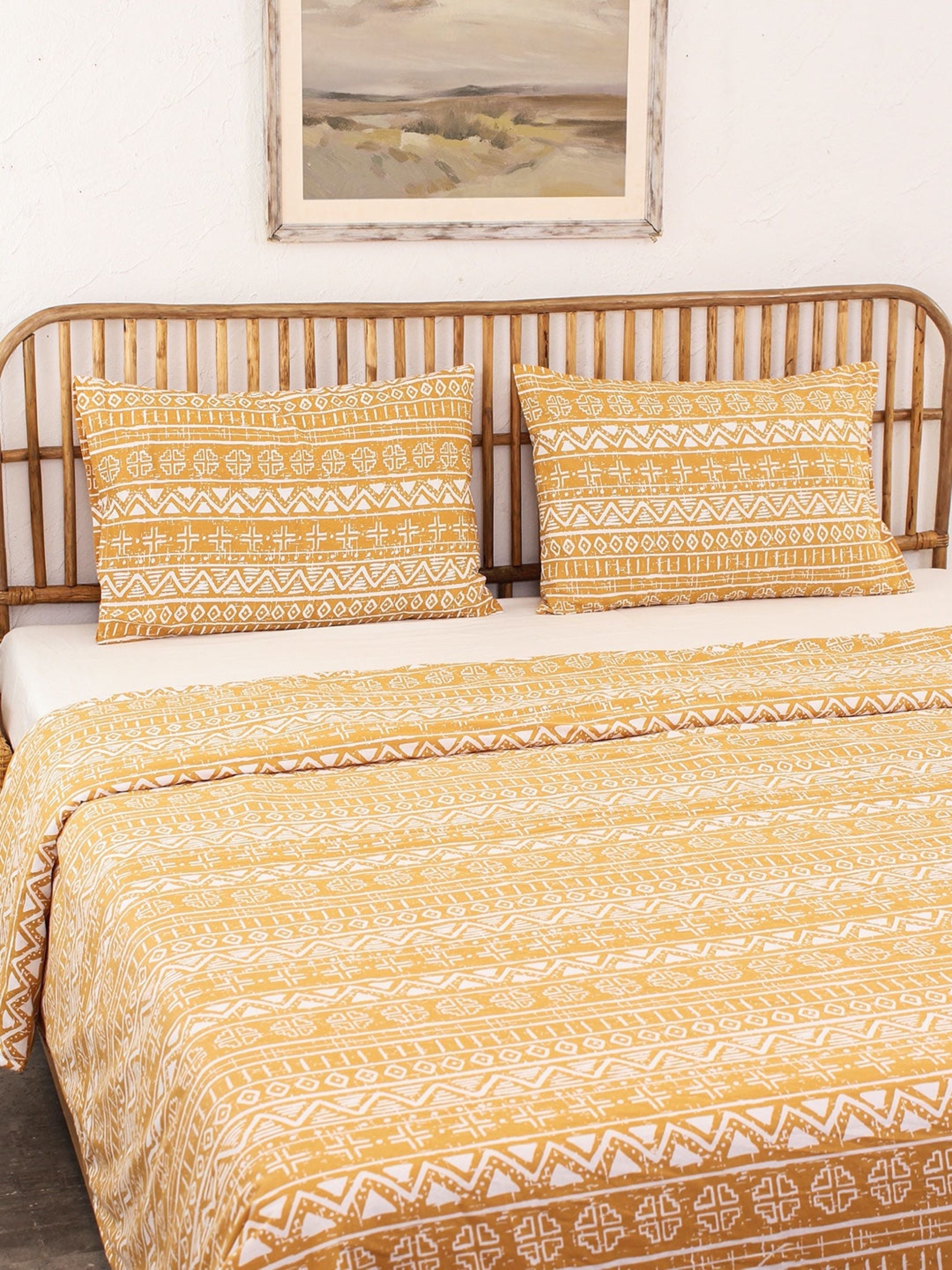 Bed Set - Kullu Patti (Duvet Cover + Bedsheet) Yellow