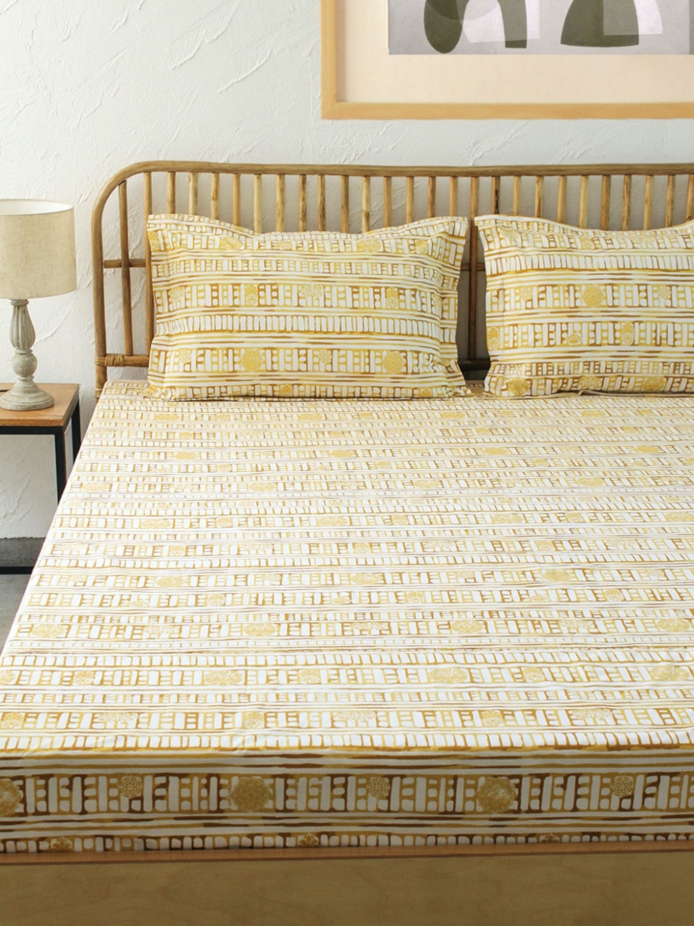 Sanchi Bed Set (Dohar + Bedsheet) - Yellow