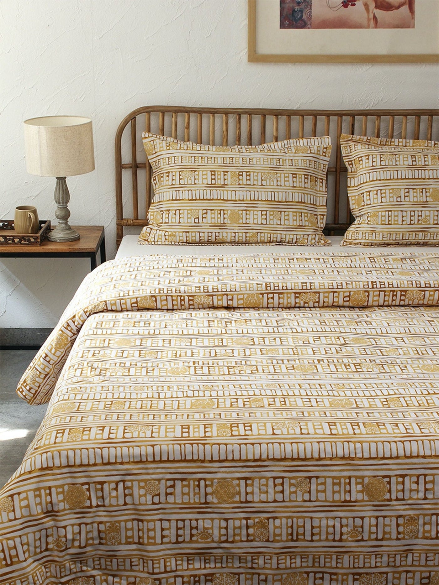 Sanchi Bed Set (Dohar + Bedsheet) - Yellow