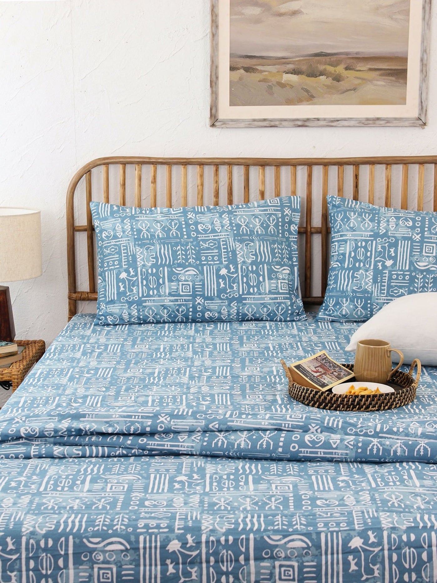 Bed Set - Gamathi (Dohar + Bedsheet) Light Blue