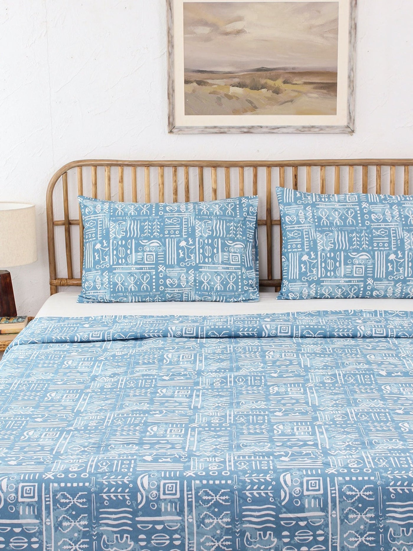 Gamathi Bed Set (Dohar + Bedsheet) - Light Blue