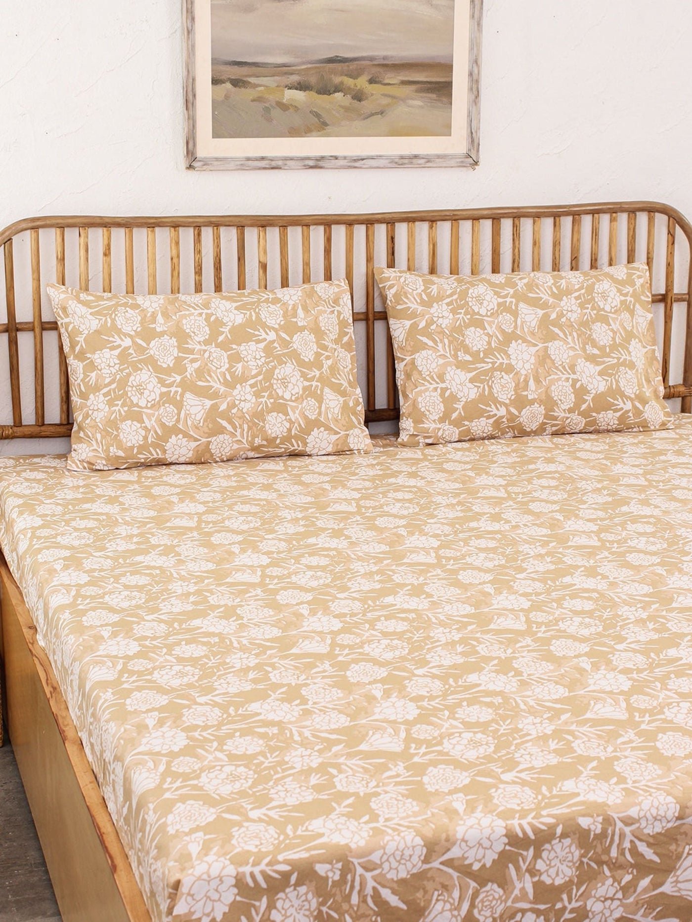 Genda Phool Bed Set (Dohar + Bedsheet) - Beige
