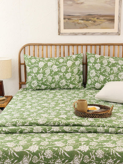 Bed Set - Genda Phool (Dohar + Bedsheet) Green