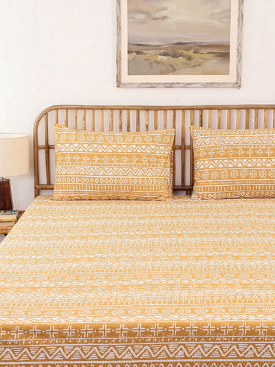 Kullu Patti Bed Set (Dohar + Bedsheet) - Yellow