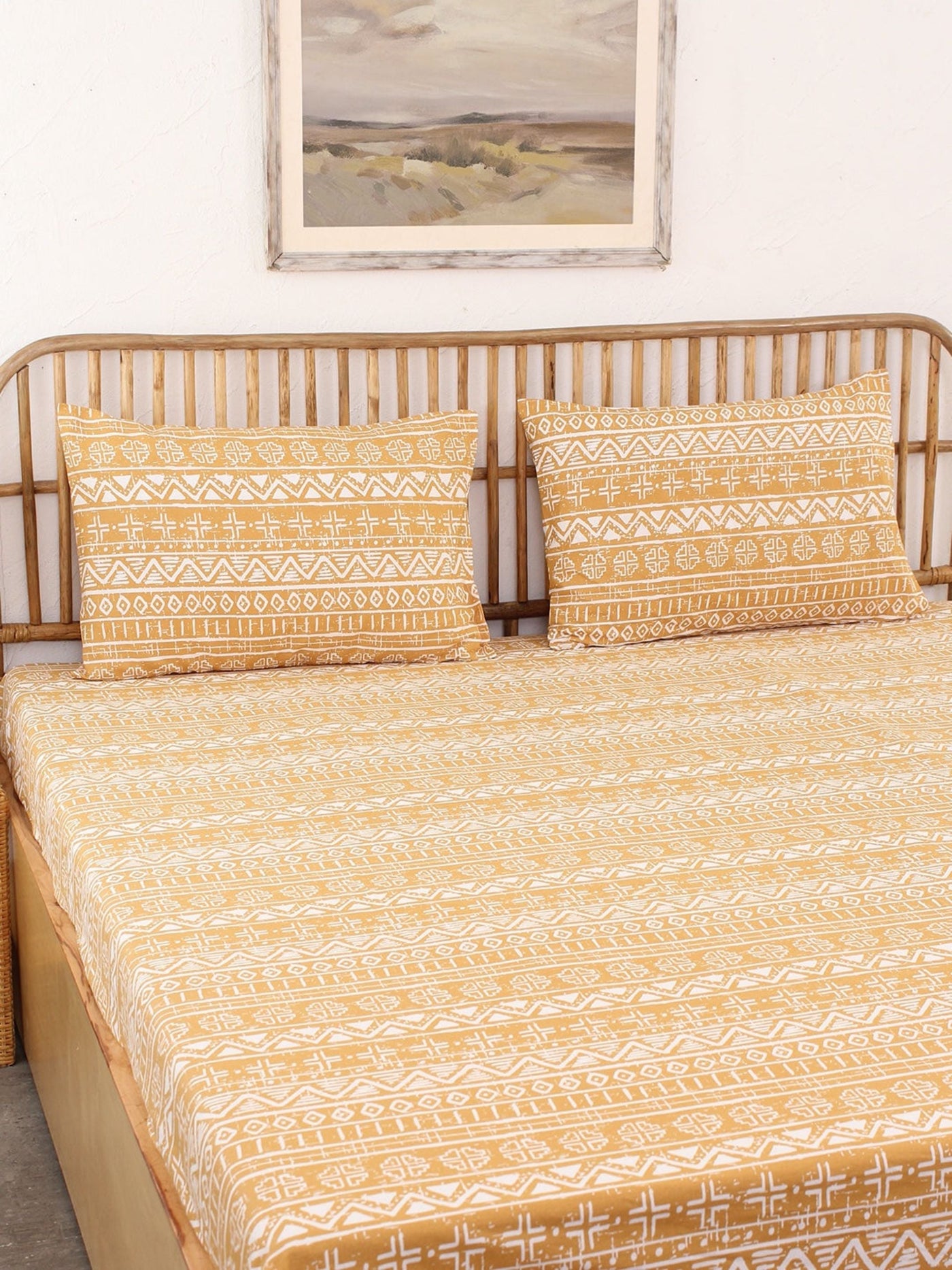 Bed Set - Kullu Patti (Dohar + Bedsheet) Yellow