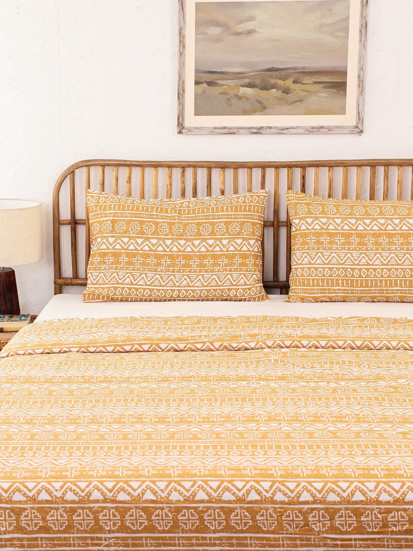 Kullu Patti Bed Set (Dohar + Bedsheet) - Yellow