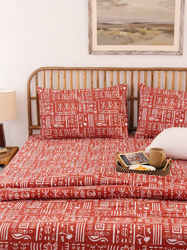 Gamathi 1 King Bedsheet & 2 Pillow Cover + 2 Pillow Filler (Rust)