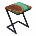 Solid Teak End Table with Green Epoxy Resin