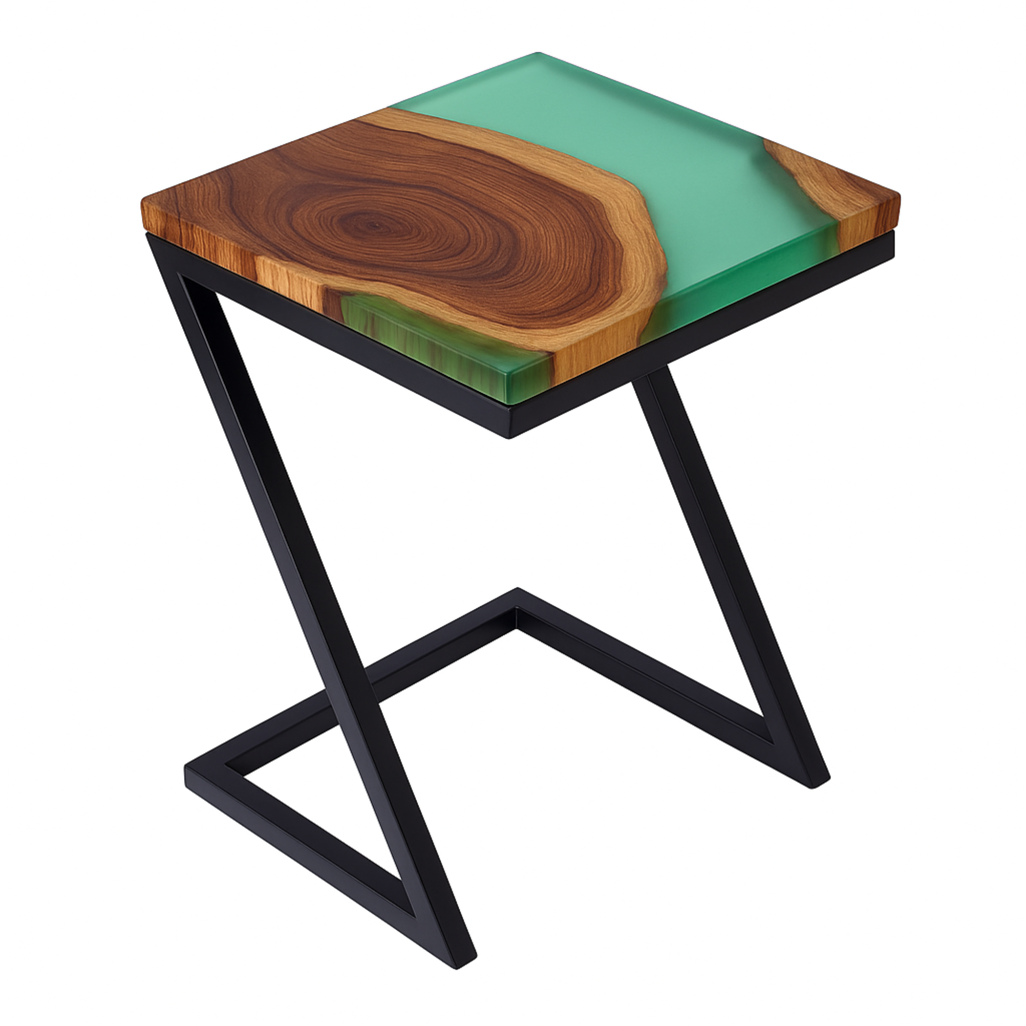 Solid Teak End Table with Green Epoxy Resin