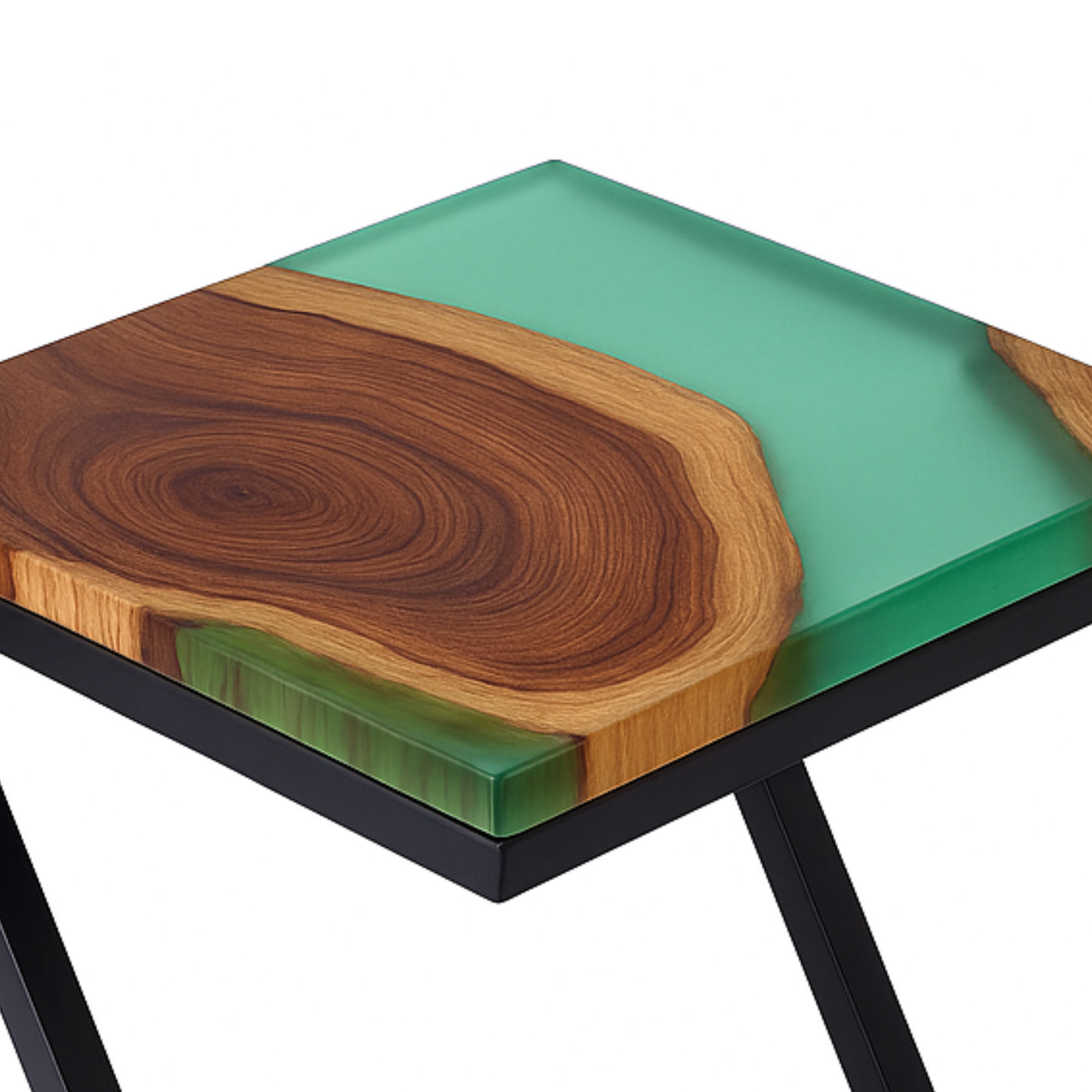 Solid Teak End Table with Green Epoxy Resin
