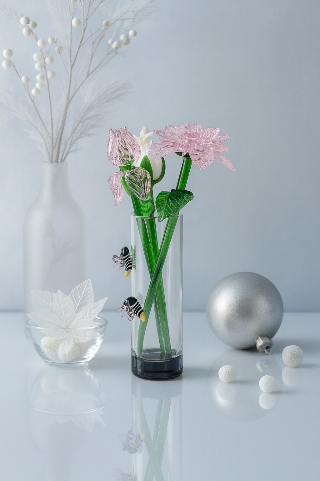 Pink Glass Rose – Handblown Art Flower