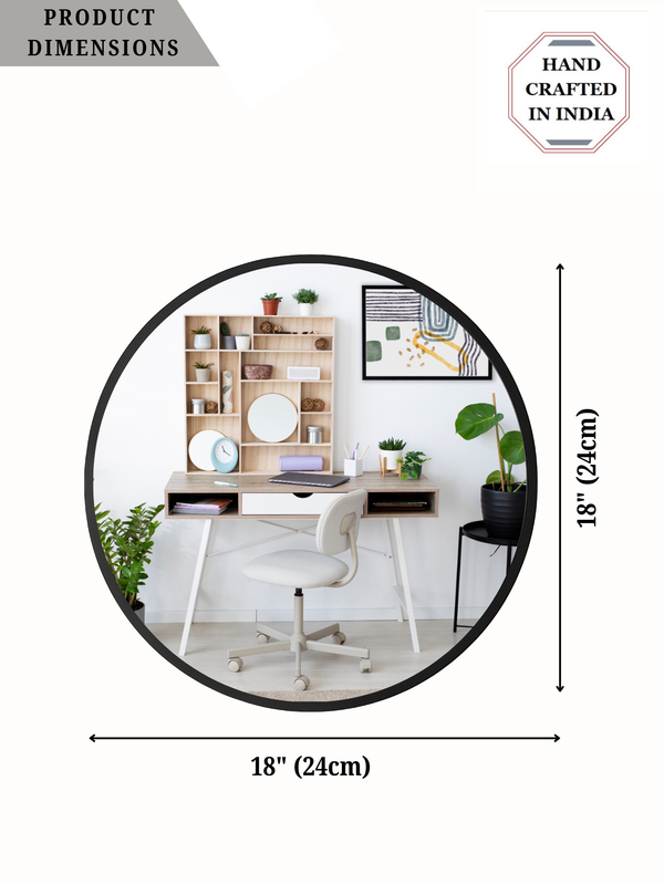 Black Round Mirror in Steel Frame