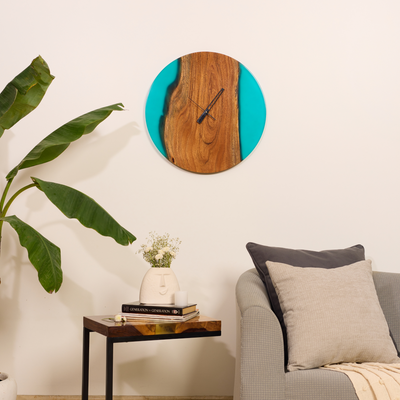 Azur Resin Wall Clock – Elegant Fusion of Acacia Wood & Resin-Blue