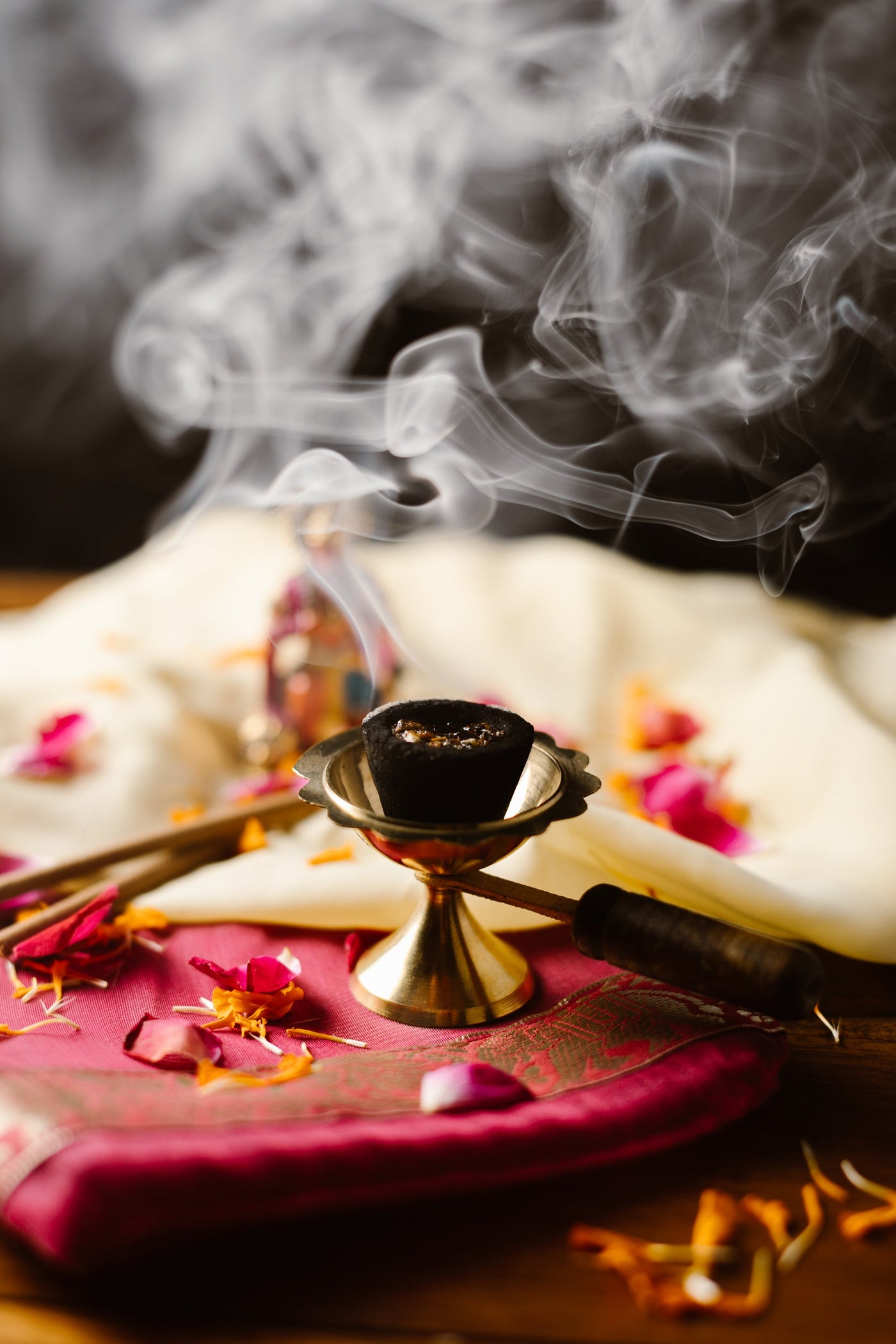Brass Dhoop Dani with Wooden Handle