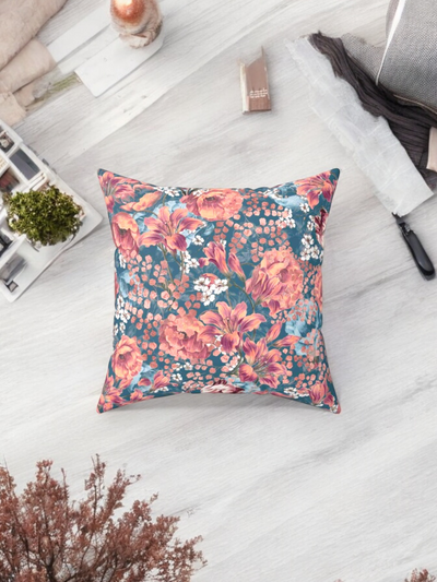 Crimson Blossom Velvet Cushion Cover - Set of 2